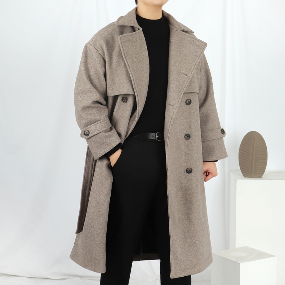 남자베이지코트 남자로브코트 가운 벨티드