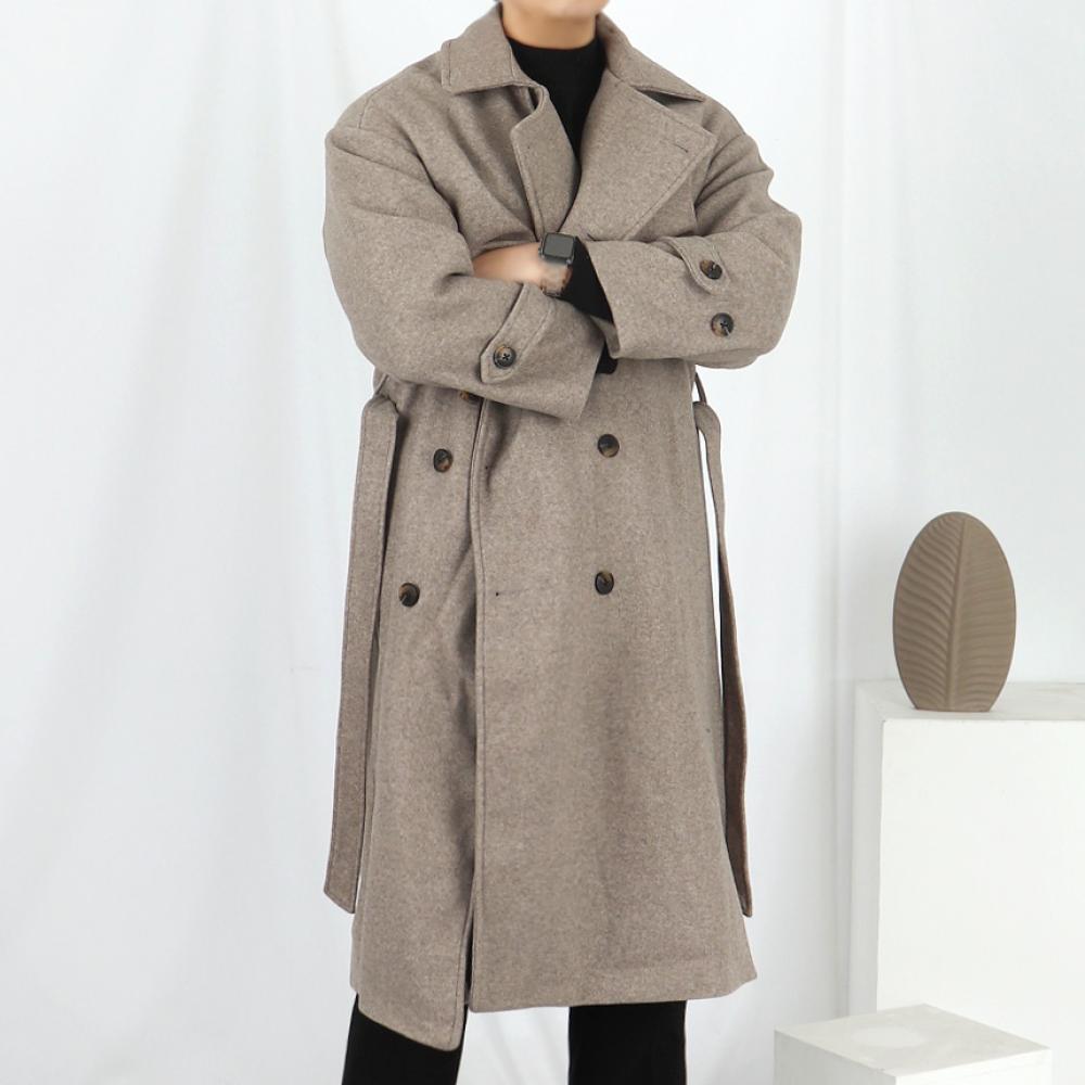 남자베이지코트 남자로브코트 가운 벨티드