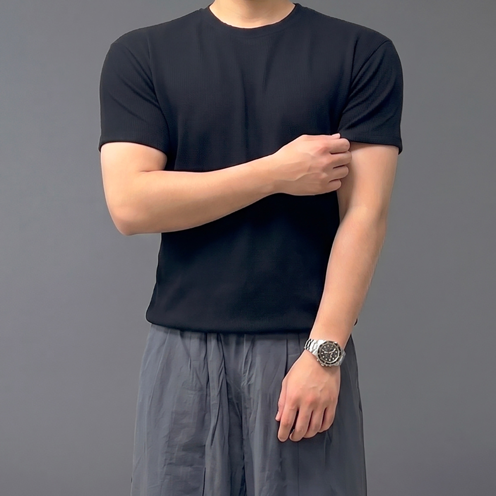 남자 크롭 링클프리 흰색 머슬핏 반팔 티셔츠