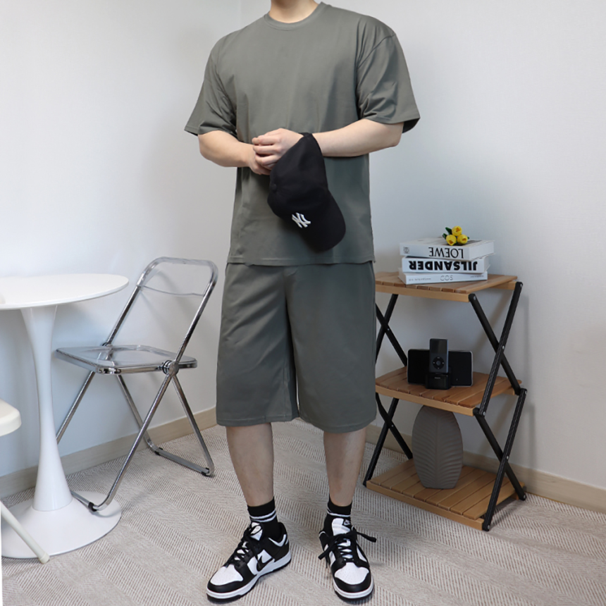 피그먼트셋업 남자반팔셋업 두꺼운반팔티