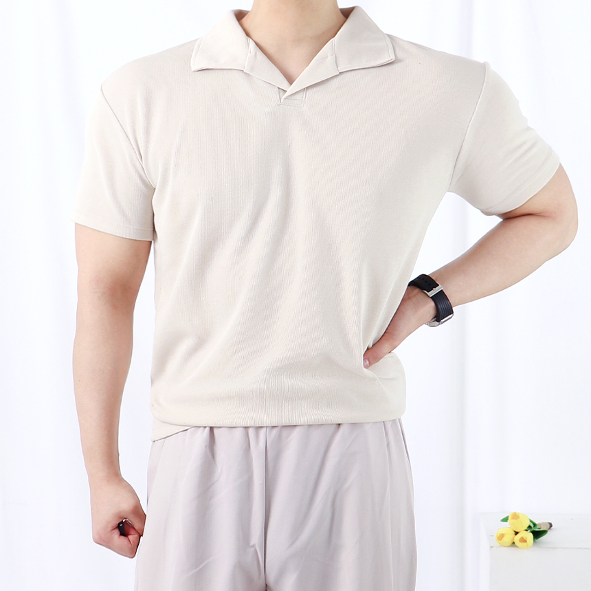 니트카라티 머슬핏반팔니트 오픈카라 워셔블