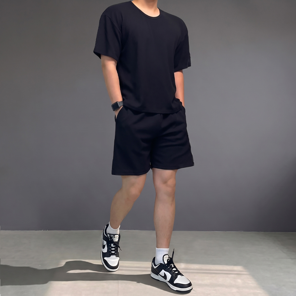 남자 유넥 반팔 여름 반바지 트레이닝 세트 셋업