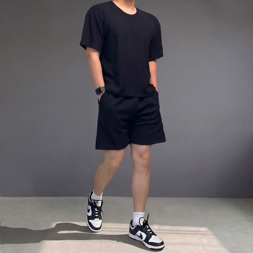 남자 유넥 반팔 여름 반바지 트레이닝 세트 셋업