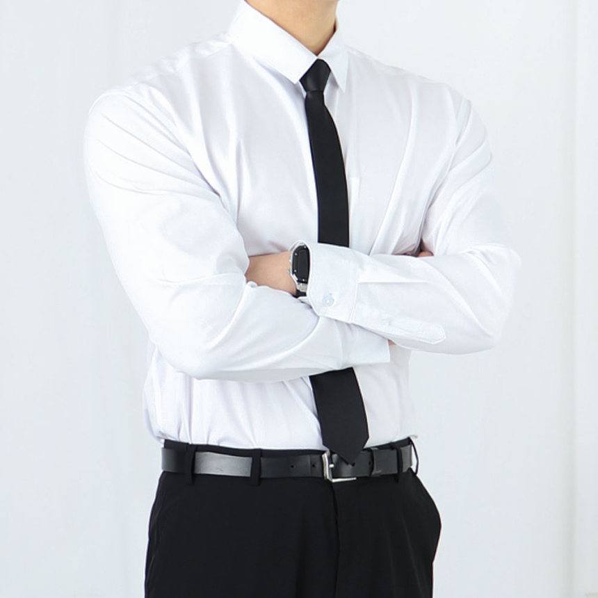 남자 흰색 와이드 구김 없는 논아이론 와이셔츠