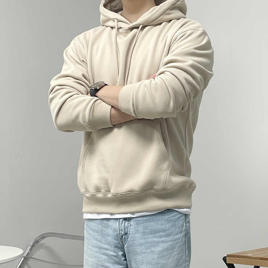 남자 오버핏 기모 무지 후드 티셔츠