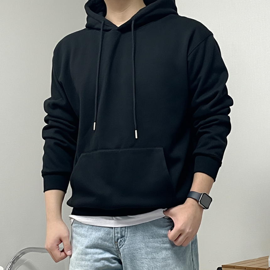 남자 오버핏 기모 무지 후드 티셔츠