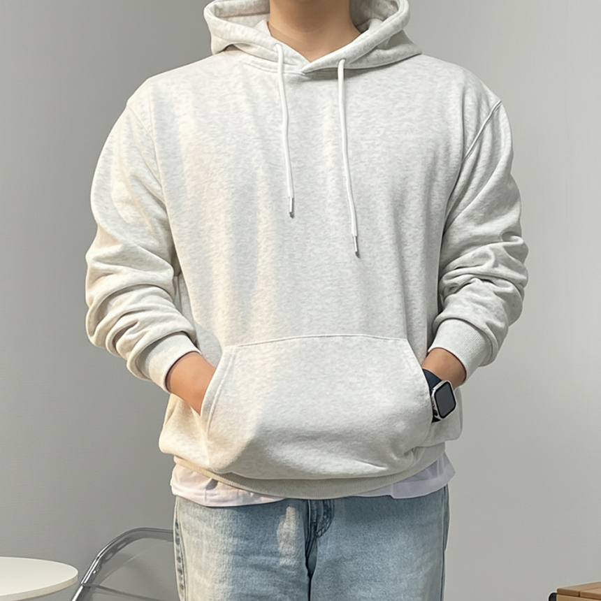 남자 오버핏 기모 무지 후드 티셔츠