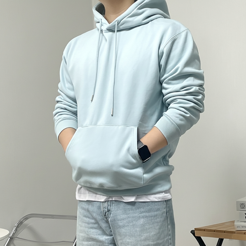 남자 오버핏 기모 무지 후드 티셔츠