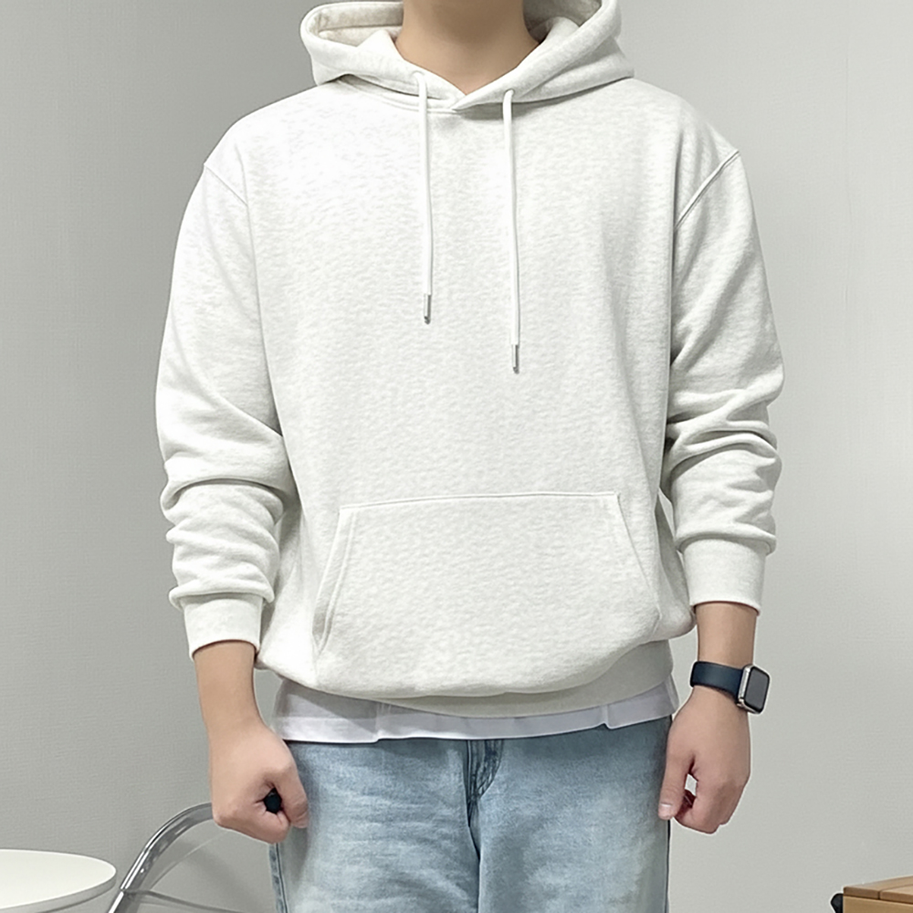 남자 오버핏 기모 무지 후드 티셔츠