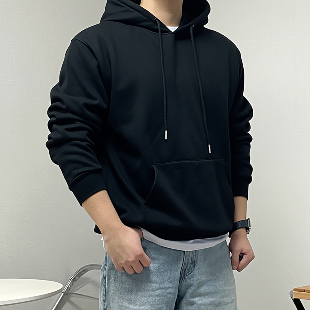 남자 오버핏 기모 무지 후드 티셔츠