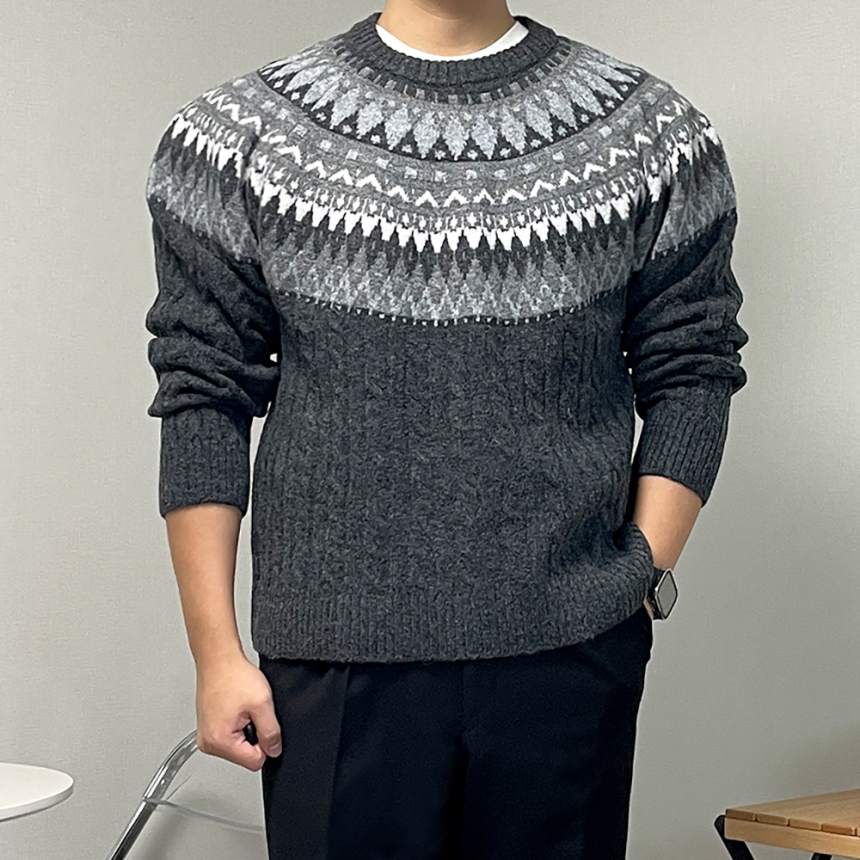 남자 페어아일 앙고라 긴팔 니트