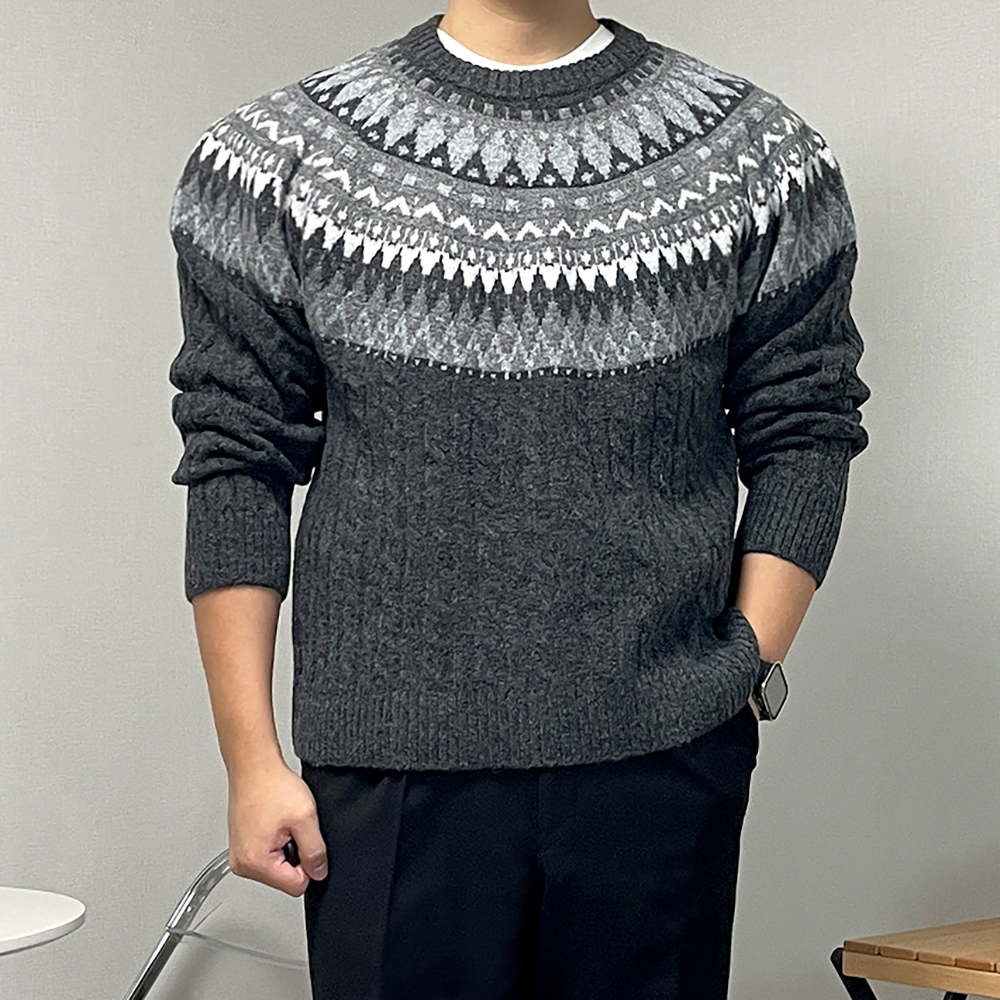 남자 페어아일 앙고라 긴팔 니트