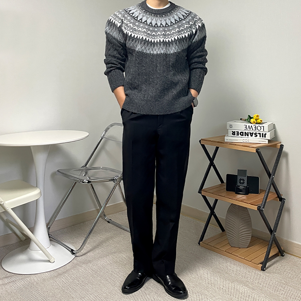 남자 페어아일 앙고라 긴팔 니트