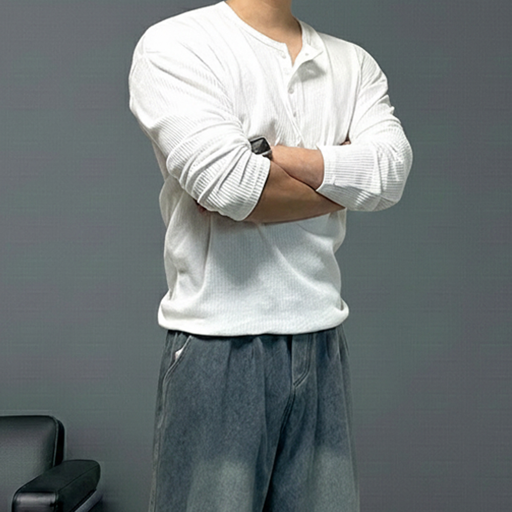 남자 헨리넥 긴팔 티셔츠