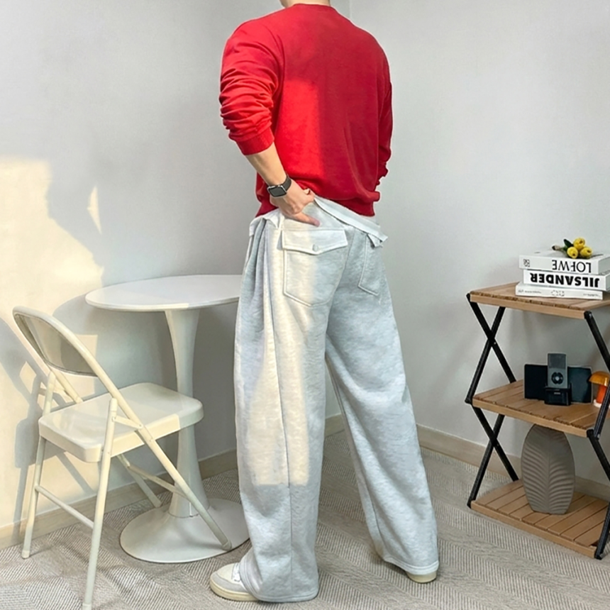 남자 핀턱 항아리 바지 커브드 팬츠
