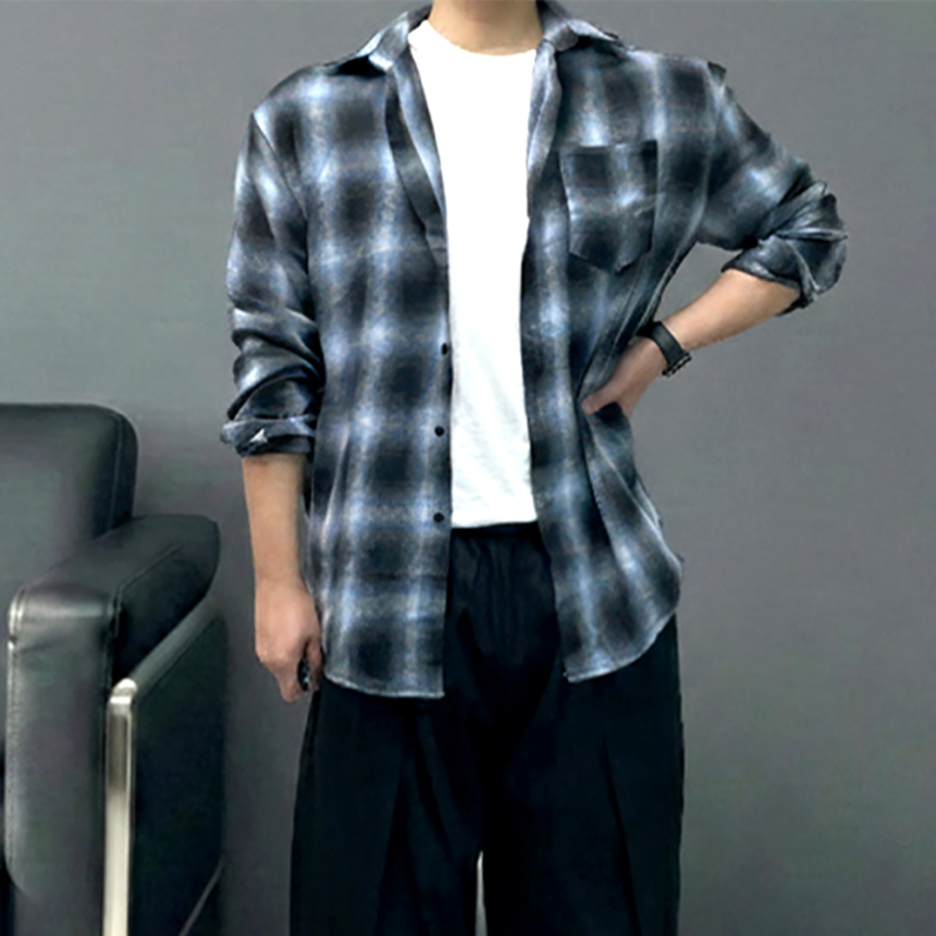 남자 아우터형 플란넬 체크 셔츠