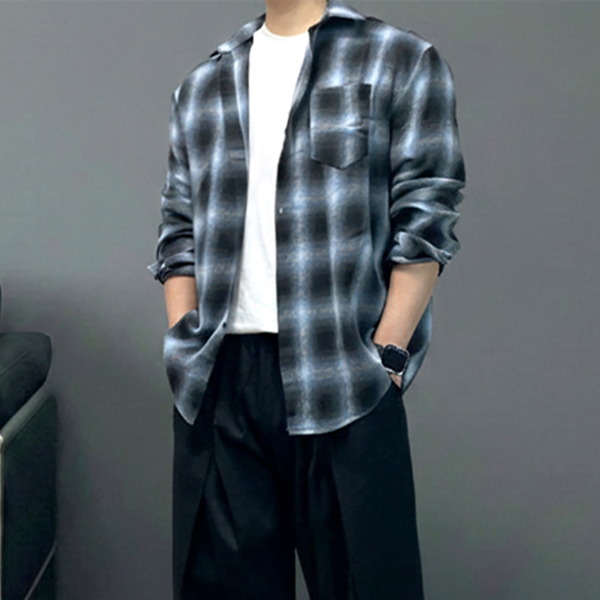남자 아우터형 플란넬 체크 셔츠