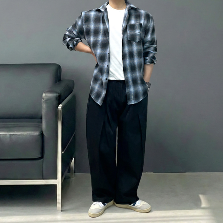 남자 아우터형 플란넬 체크 셔츠
