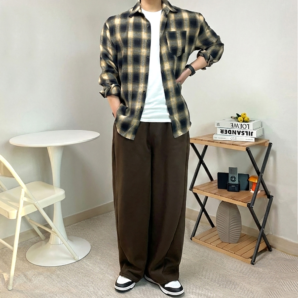남자 아우터형 플란넬 체크 셔츠