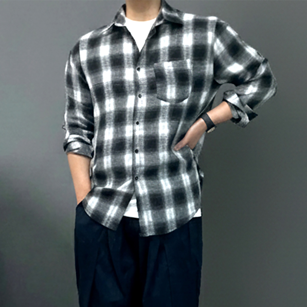 남자 아우터형 플란넬 체크 셔츠