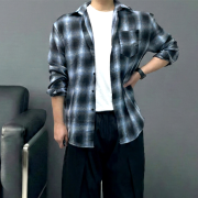 남자 아우터형 플란넬 체크 셔츠