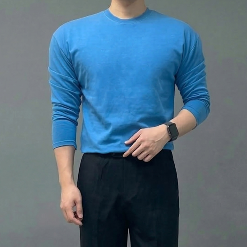 남자 피그먼트 레이어드 긴팔 면티