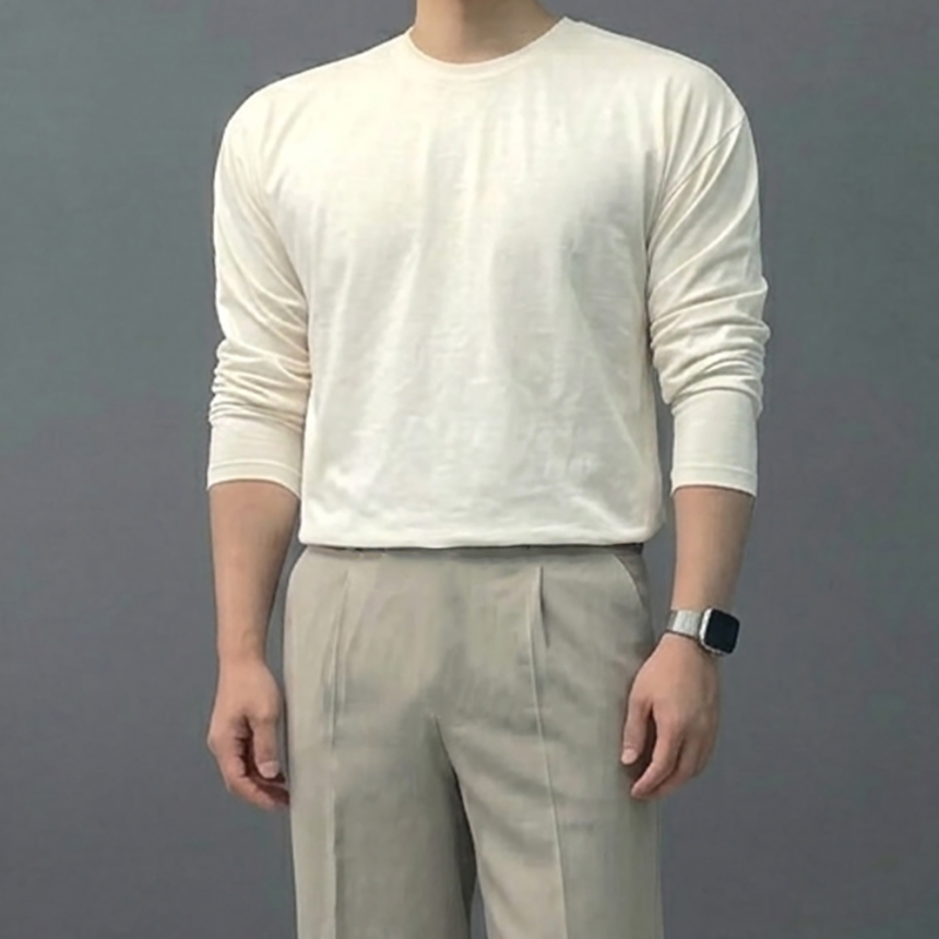 남자 피그먼트 레이어드 긴팔 면티