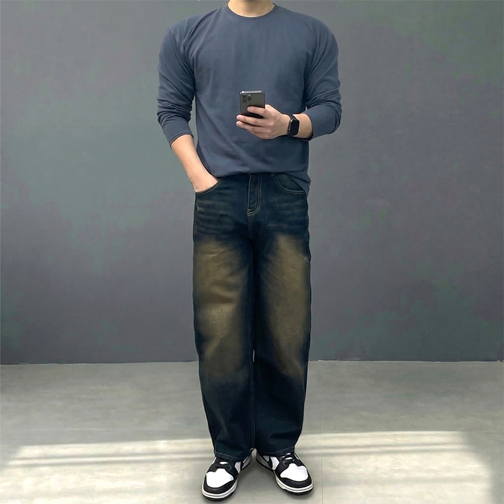 남자 피그먼트 레이어드 긴팔 면티