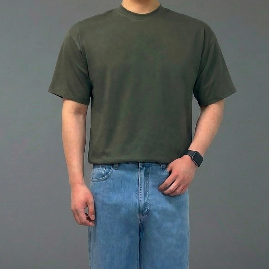 남자 크롭 헤비웨이트 두꺼운 반팔 티셔츠