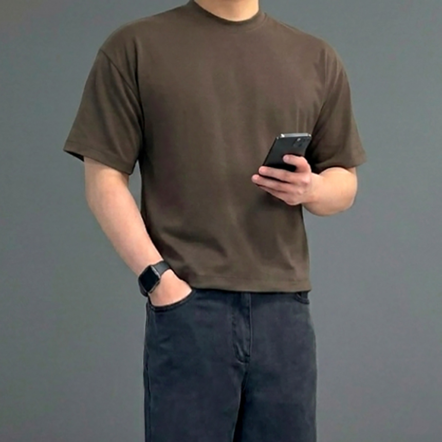 남자 크롭 헤비웨이트 두꺼운 반팔 티셔츠