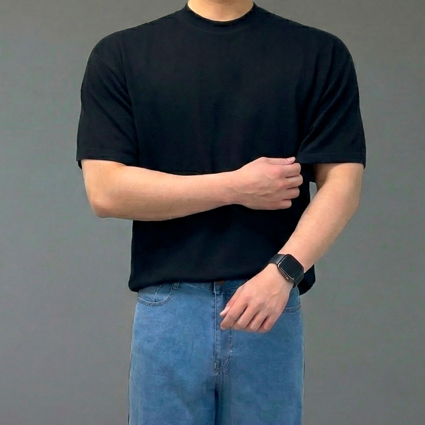남자 크롭 헤비웨이트 두꺼운 반팔 티셔츠