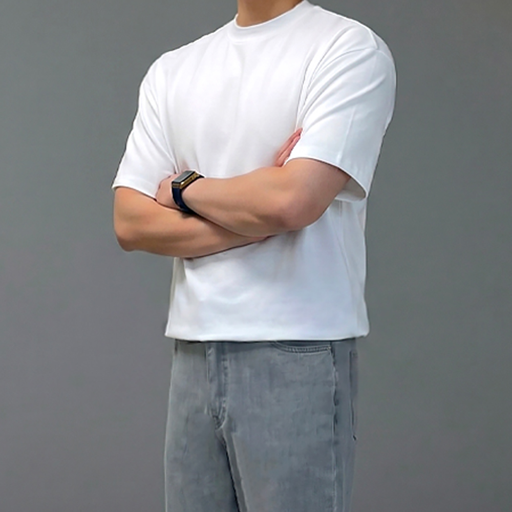 남자 크롭 헤비웨이트 두꺼운 반팔 티셔츠
