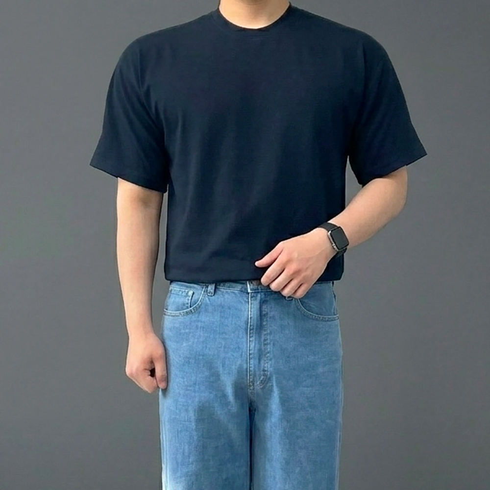 남자 크롭 헤비웨이트 두꺼운 반팔 티셔츠