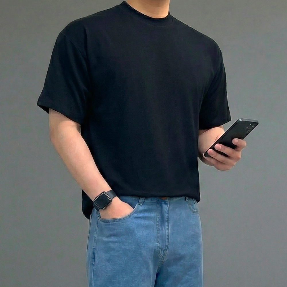남자 크롭 헤비웨이트 두꺼운 반팔 티셔츠