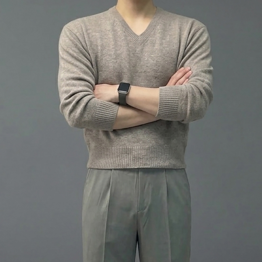 남자 브이넥 크롭 니트