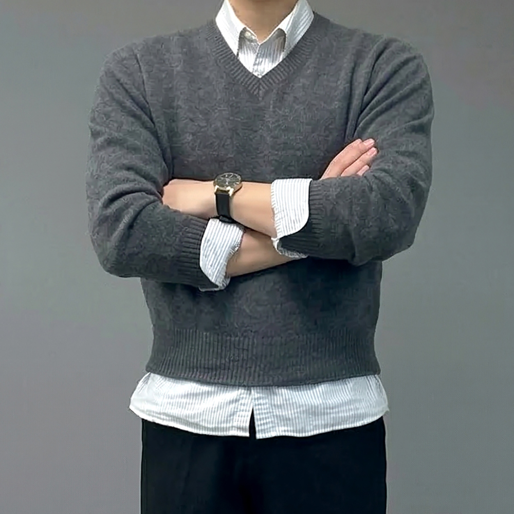 남자 브이넥 크롭 니트