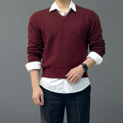 남자 브이넥 크롭 니트