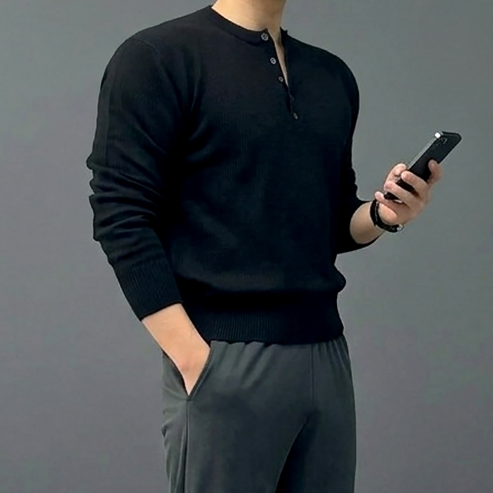 남자 크롭 헨리넥 머슬핏 니트