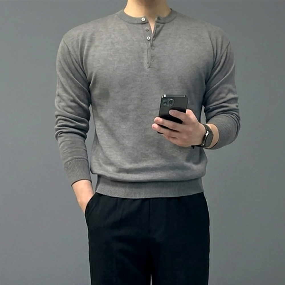 남자 크롭 헨리넥 머슬핏 니트