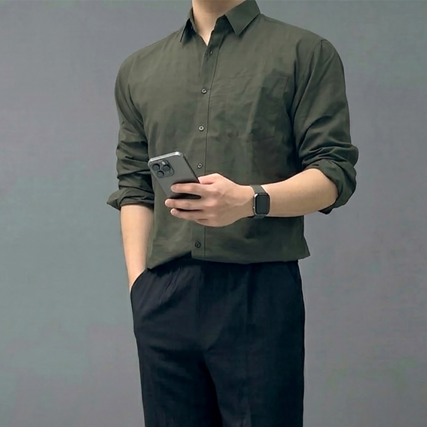 남자 흰색 나일론 바람막이 셔츠 남방