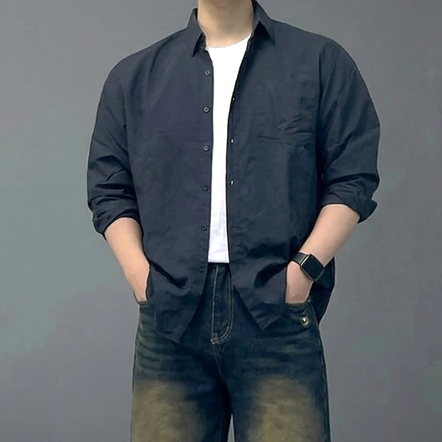 남자 흰색 나일론 바람막이 셔츠 남방