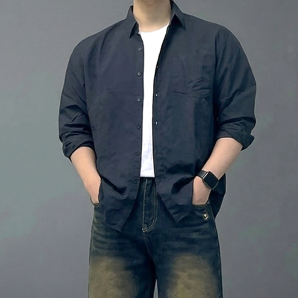 남자 흰색 나일론 바람막이 셔츠 남방