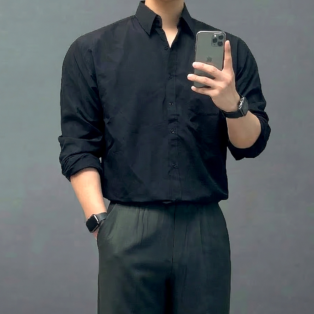 남자 흰색 나일론 바람막이 셔츠 남방