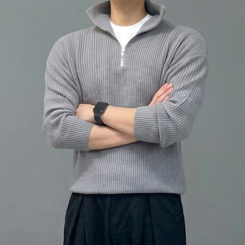 남자 크롭 쿼터 하프 집업 니트
