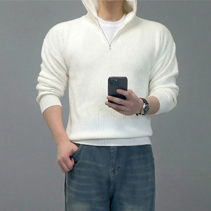 남자 크롭 쿼터 하프 집업 니트
