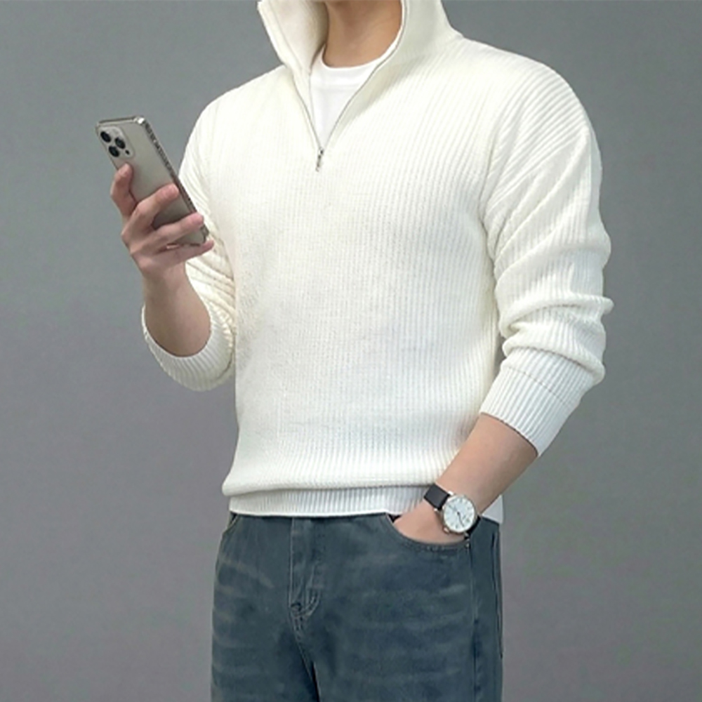 남자 크롭 쿼터 하프 집업 니트