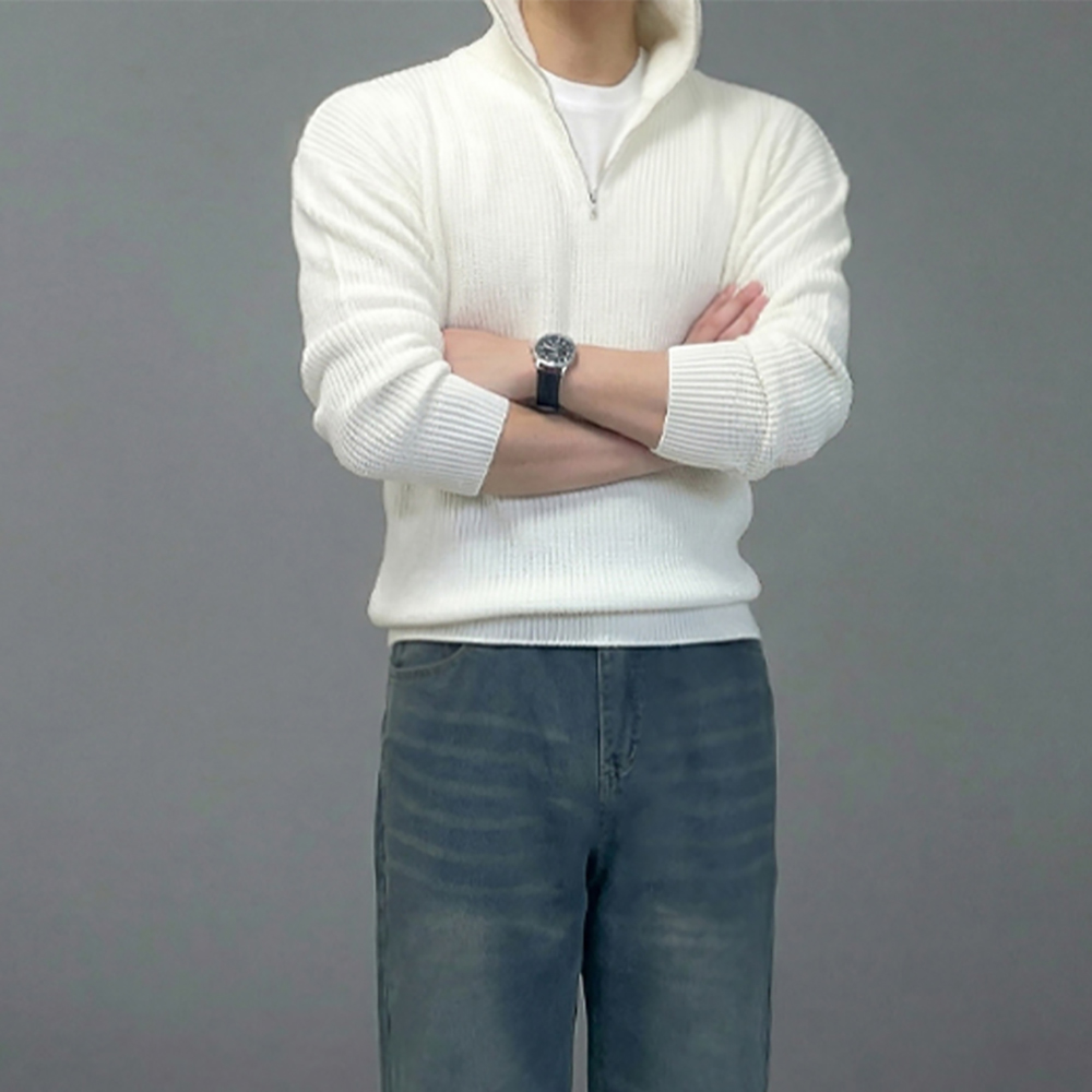 남자 크롭 쿼터 하프 집업 니트