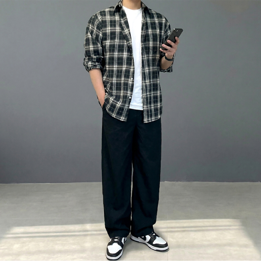 남자 마드라스 플란넬 체크 남방 셔츠