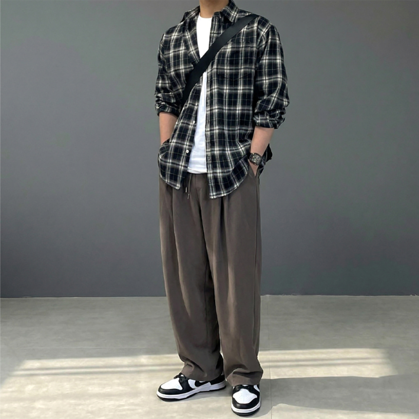 남자 마드라스 플란넬 체크 남방 셔츠