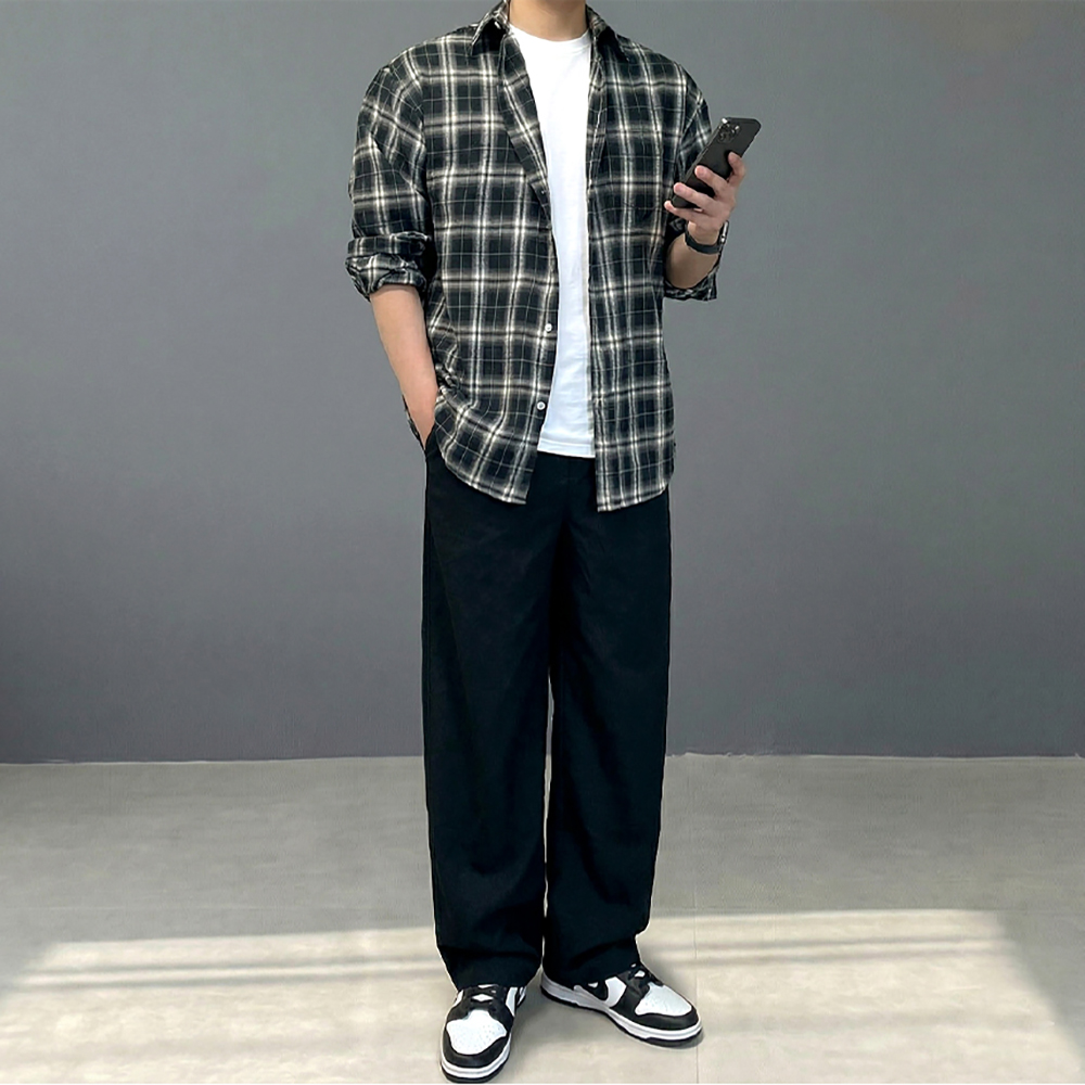 남자 마드라스 플란넬 체크 남방 셔츠